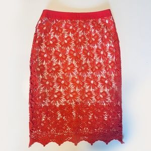 Small - Coral Lace Pencil Skirt